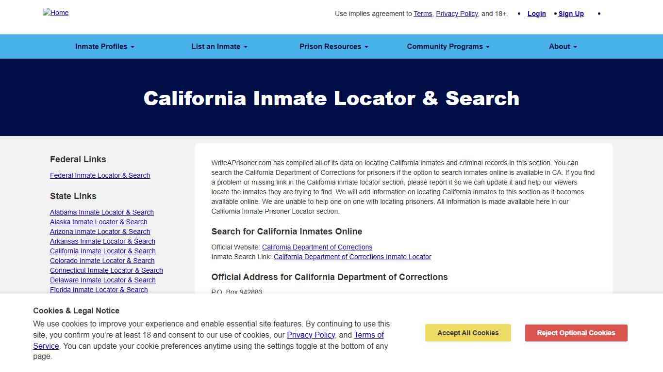 California Inmate Locator & Search WriteAPrisoner.com